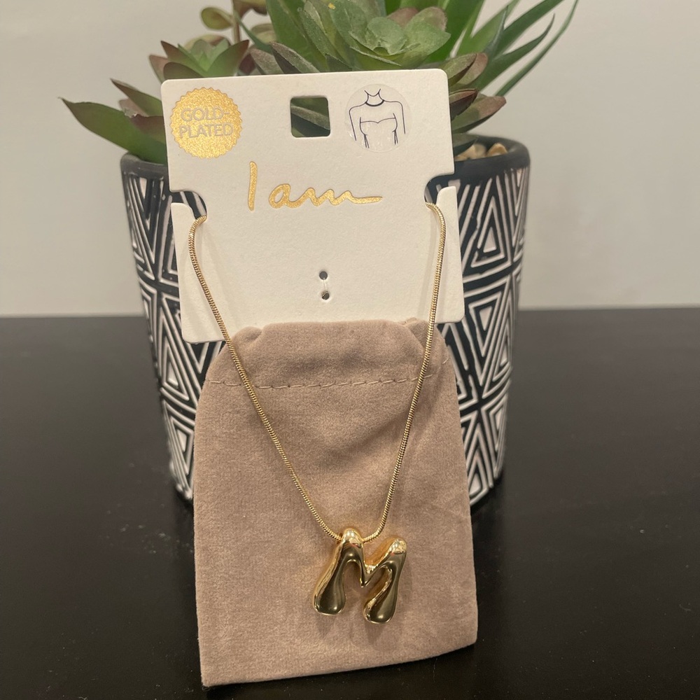 LAST ONE I Am Gold Plated Bubble Initial K Necklace w/ dust bag - Picture 5 of 7